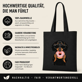 Baumwolltasche - Dackel Sonnenbrille Donut