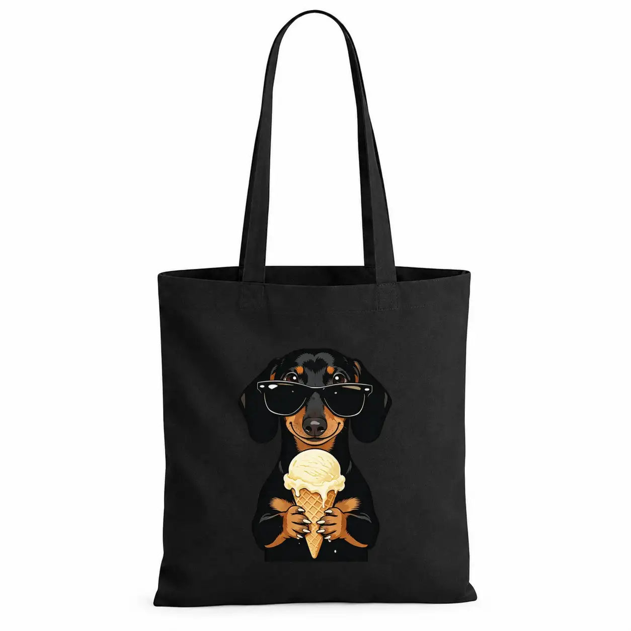 Baumwolltasche - Dackel mit Sonnenbrille Eis