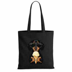 Baumwolltasche - Dackel mit Sonnenbrille Eis