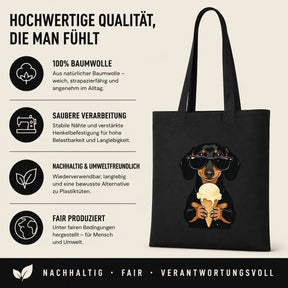 Baumwolltasche - Dackel mit Sonnenbrille Eis