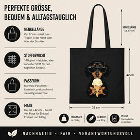 Baumwolltasche - Dackel mit Sonnenbrille Eis