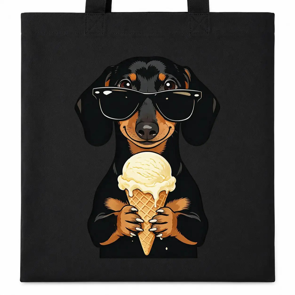 Baumwolltasche - Dackel mit Sonnenbrille Eis