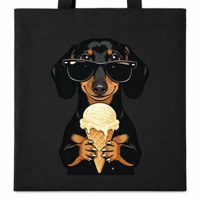 Baumwolltasche - Dackel mit Sonnenbrille Eis