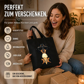 Baumwolltasche - Dackel mit Sonnenbrille Eis