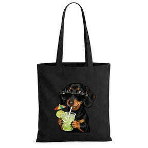 Baumwolltasche - Dackel mit Sonnenbrille Cocktail
