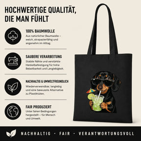 Baumwolltasche - Dackel mit Sonnenbrille Cocktail