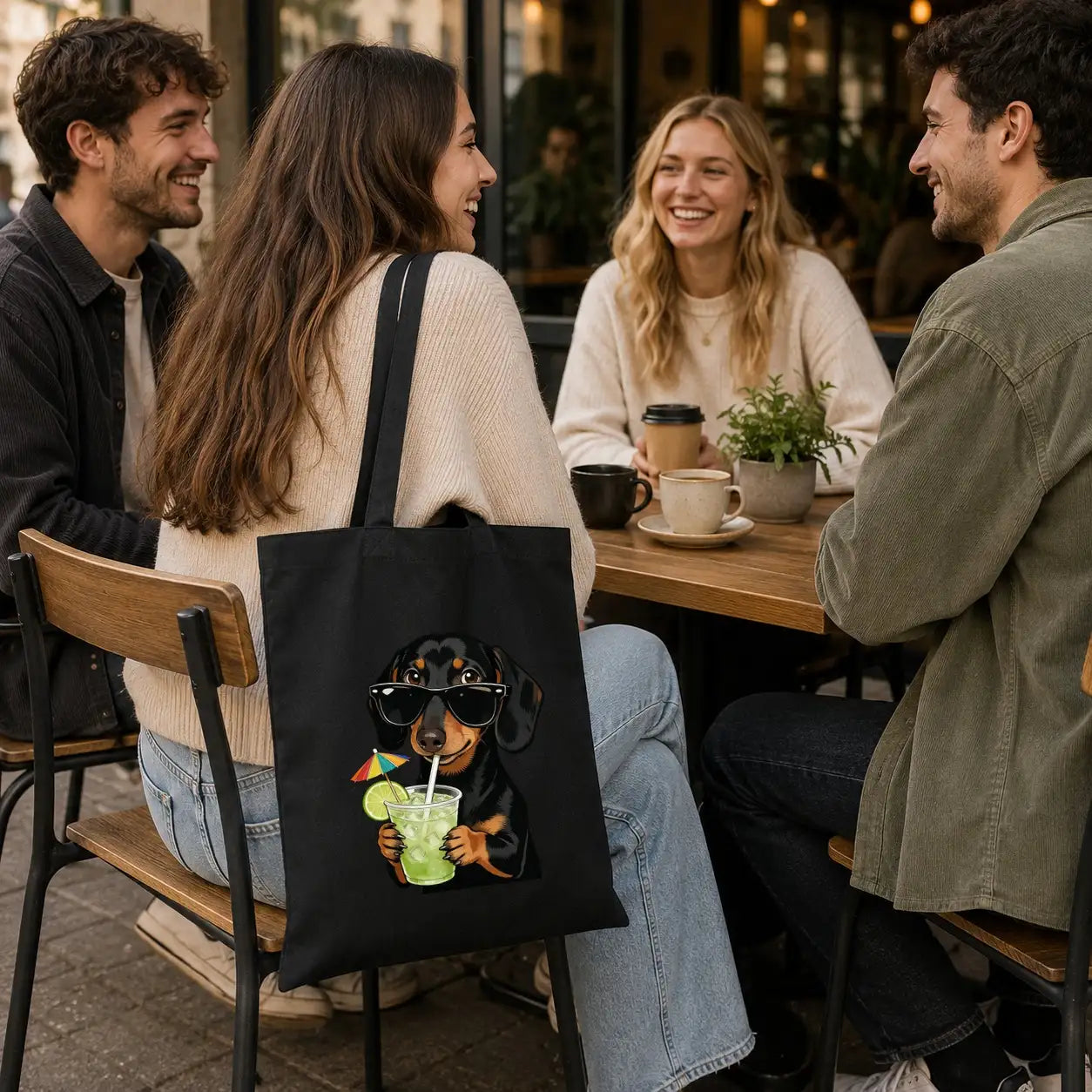 Baumwolltasche - Dackel mit Sonnenbrille Cocktail