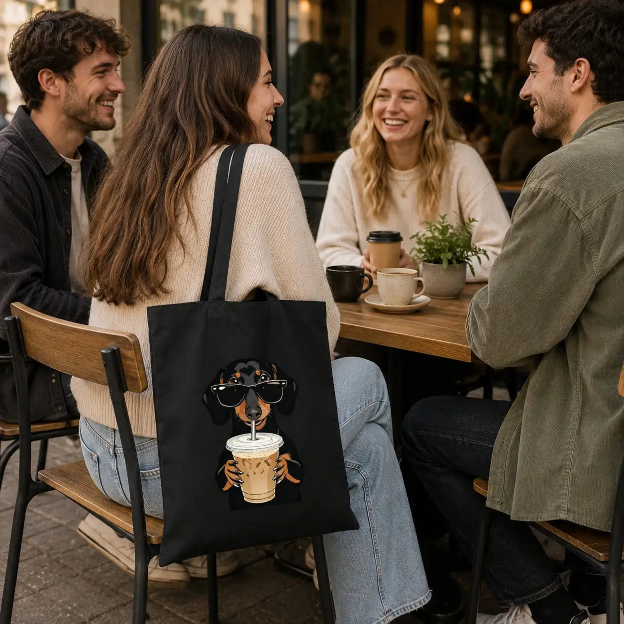 Baumwolltasche - Dackel Sonnenbrille Eiskaffee