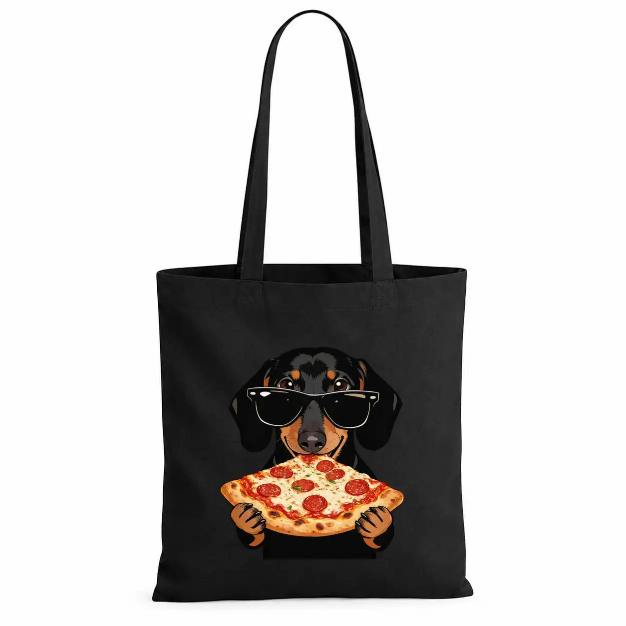 Baumwolltasche - Dackel mit Sonnenbrille Pizza