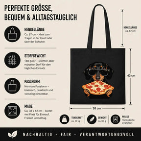 Baumwolltasche - Dackel mit Sonnenbrille Pizza