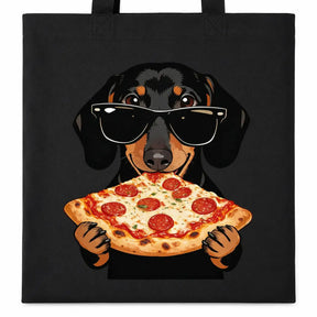 Baumwolltasche - Dackel mit Sonnenbrille Pizza