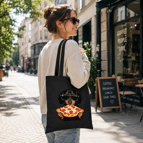 Baumwolltasche - Dackel mit Sonnenbrille Pizza