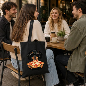 Baumwolltasche - Dackel mit Sonnenbrille Pizza