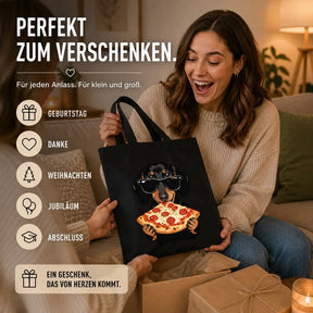 Baumwolltasche - Dackel mit Sonnenbrille Pizza