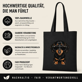 Baumwolltasche - Dackel mit Sonnenbrille