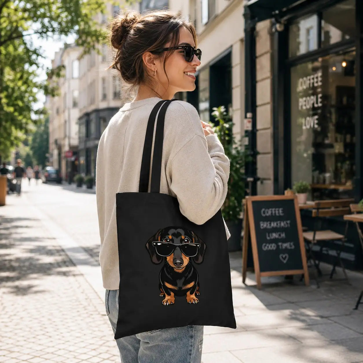 Baumwolltasche - Dackel mit Sonnenbrille