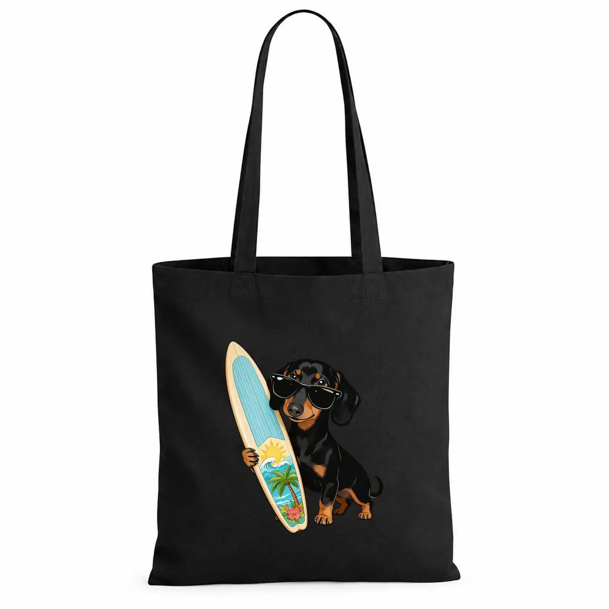 Baumwolltasche - Dackel mit Surfbrett