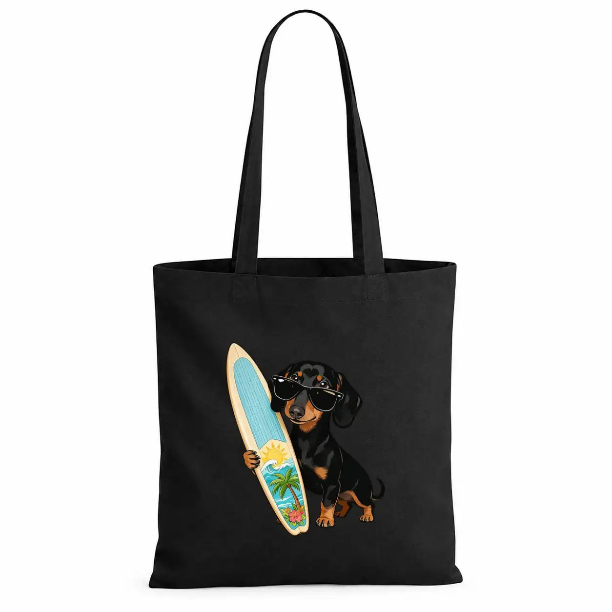 Baumwolltasche - Dackel mit Surfbrett