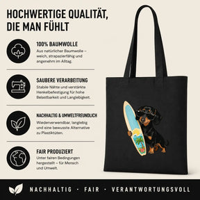 Baumwolltasche - Dackel mit Surfbrett