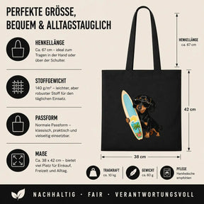 Baumwolltasche - Dackel mit Surfbrett