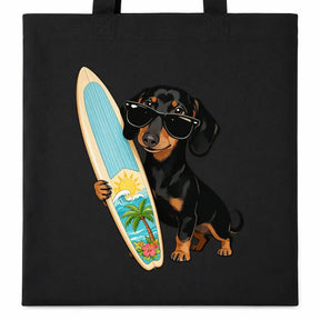 Baumwolltasche - Dackel mit Surfbrett
