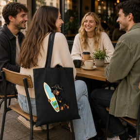 Baumwolltasche - Dackel mit Surfbrett