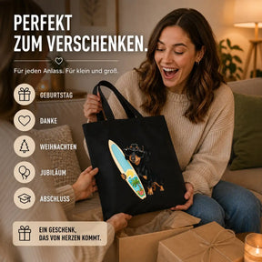 Baumwolltasche - Dackel mit Surfbrett