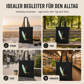 Baumwolltasche - Dackel mit Surfbrett
