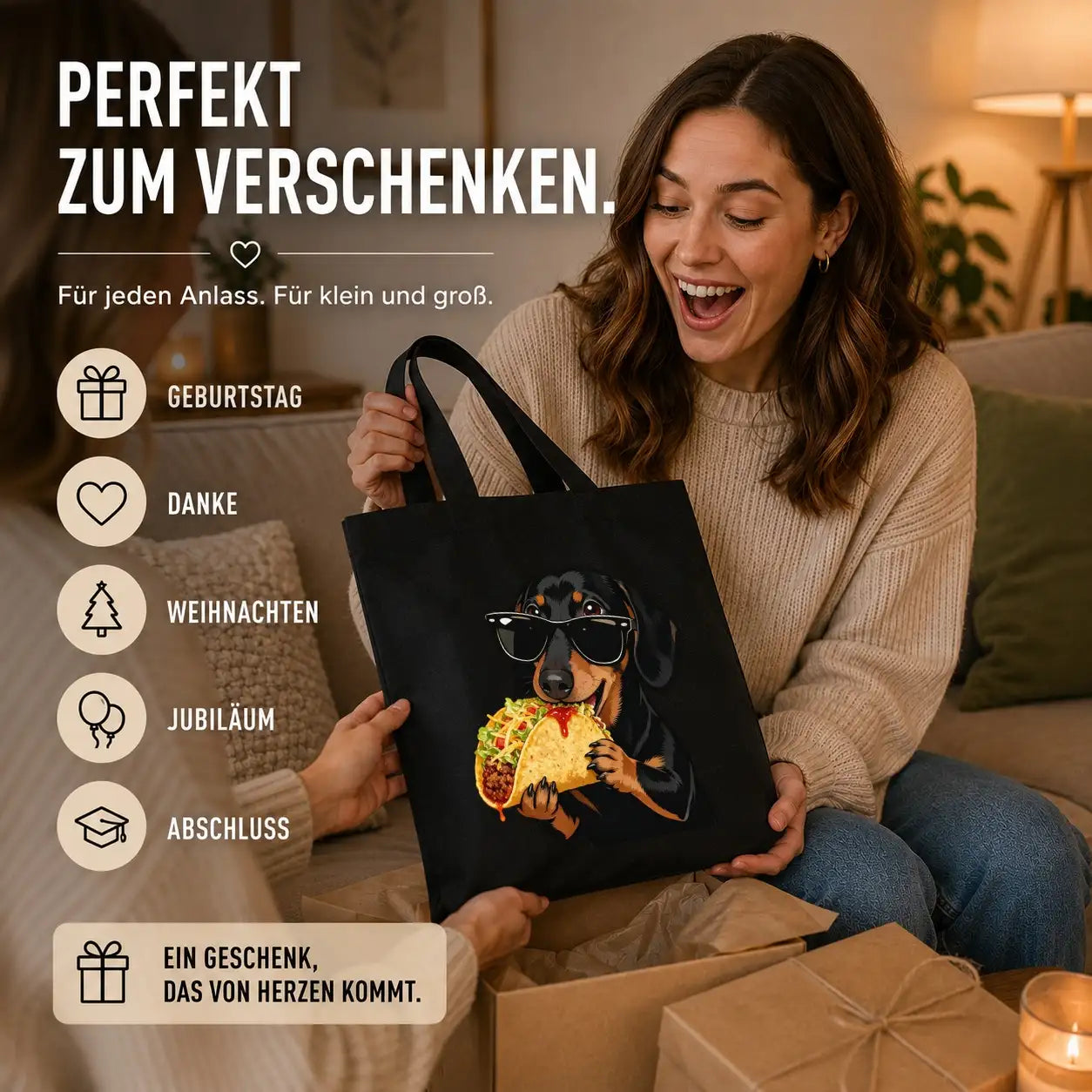 Baumwolltasche - Dackel Sonnenbrille Taco