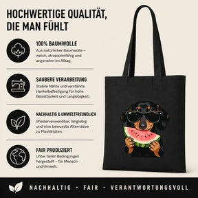 Baumwolltasche - Dackel mit Sonnenbrille Wassermelone