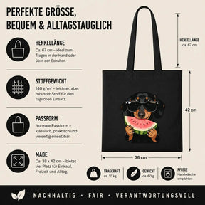 Baumwolltasche - Dackel mit Sonnenbrille Wassermelone