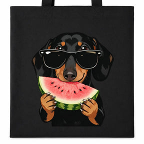 Baumwolltasche - Dackel mit Sonnenbrille Wassermelone