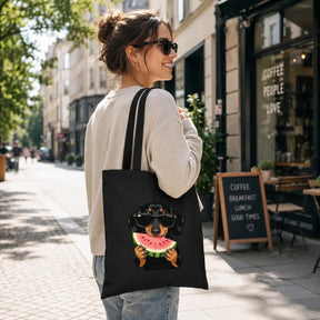 Baumwolltasche - Dackel mit Sonnenbrille Wassermelone
