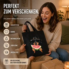 Baumwolltasche - Dackel mit Sonnenbrille Wassermelone