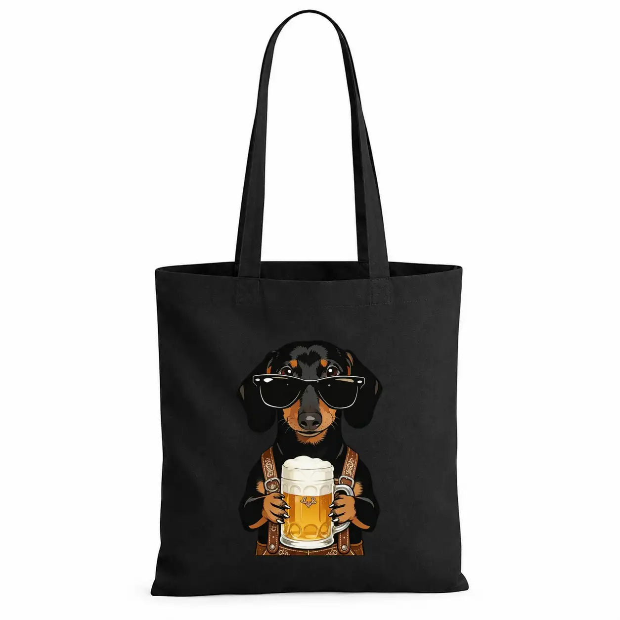 Baumwolltasche - Dackel mit Sonnenbrille Bier