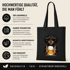 Baumwolltasche - Dackel mit Sonnenbrille Bier