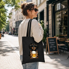 Baumwolltasche - Dackel mit Sonnenbrille Bier