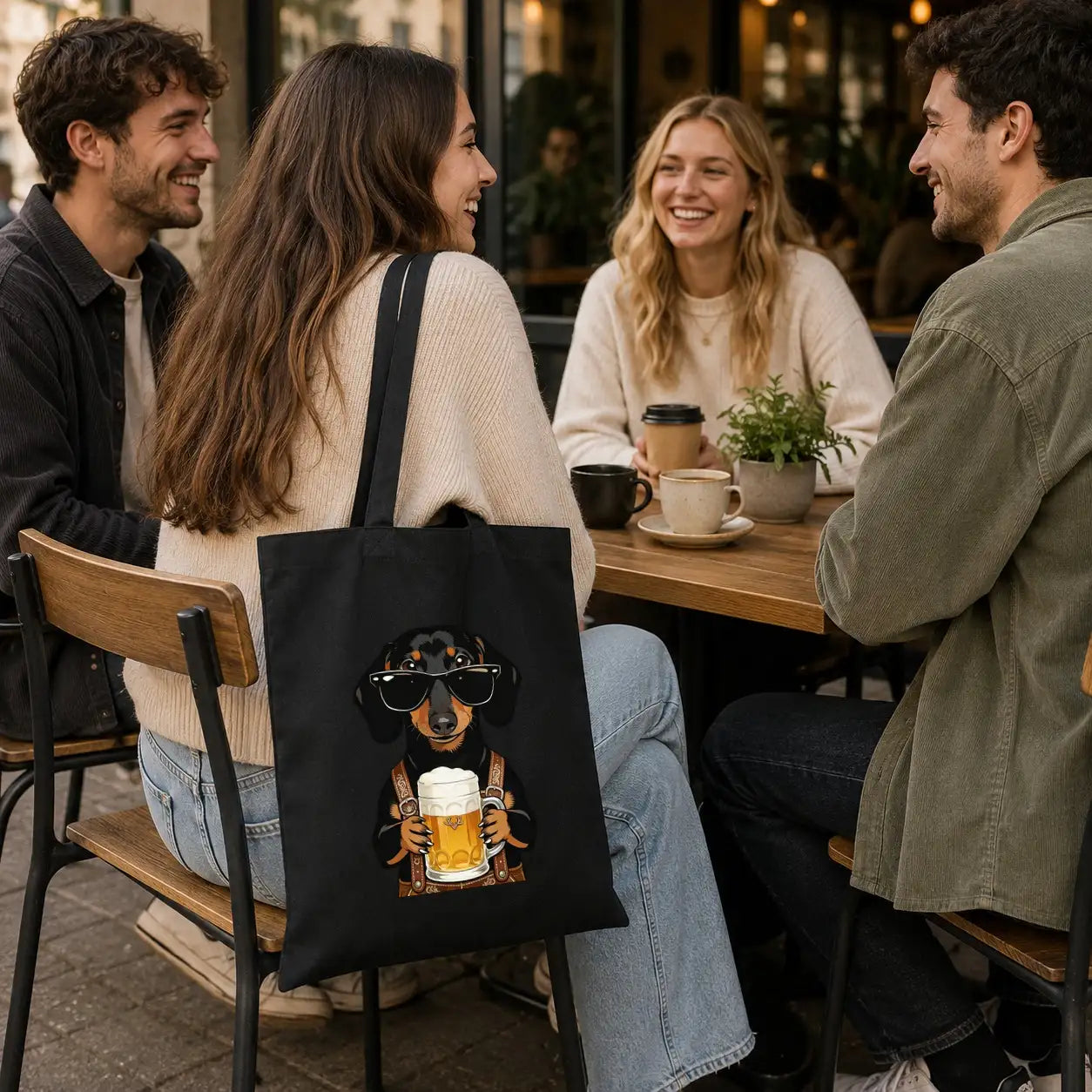 Baumwolltasche - Dackel mit Sonnenbrille Bier