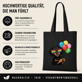 Baumwolltasche - Dackel Sonnenbrille Luftballons