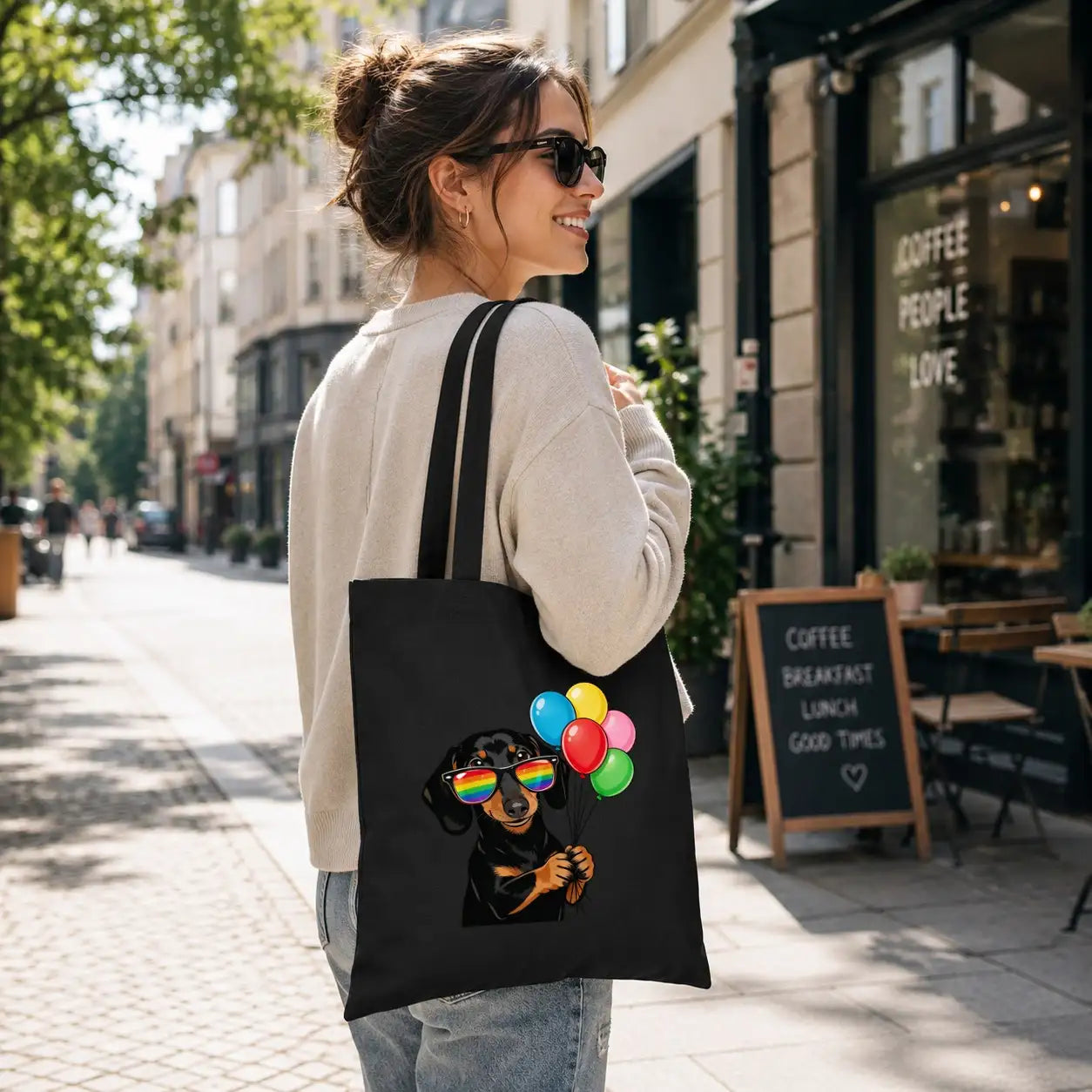 Baumwolltasche - Dackel Sonnenbrille Luftballons