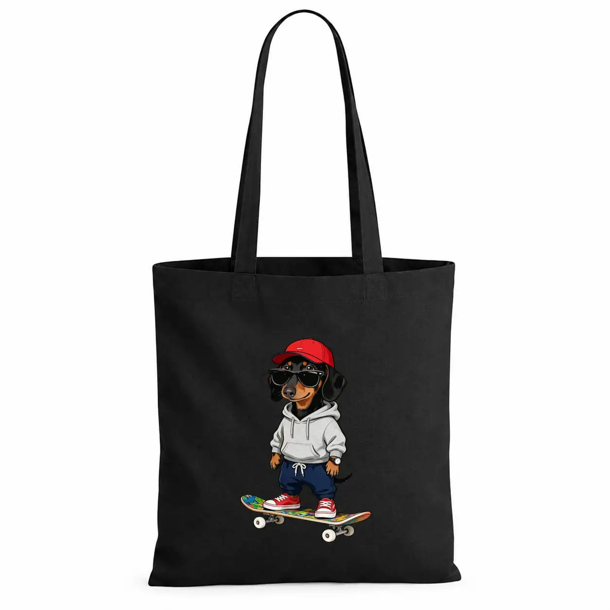 Baumwolltasche - Dackel auf Skateboard