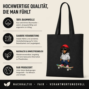Baumwolltasche - Dackel auf Skateboard