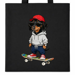 Baumwolltasche - Dackel auf Skateboard