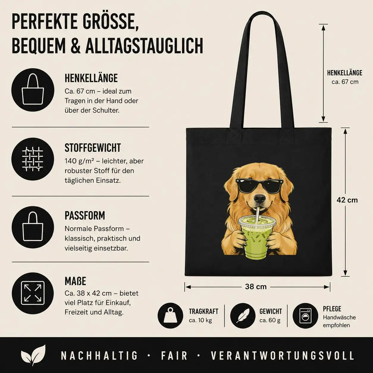 Baumwolltasche - Golden Retriever Sonnenbrille Matcha
