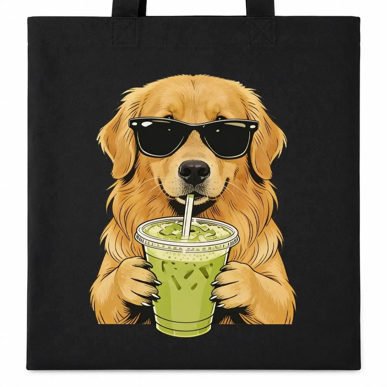 Baumwolltasche - Hund Sonnenbrille Matcha-Getränk