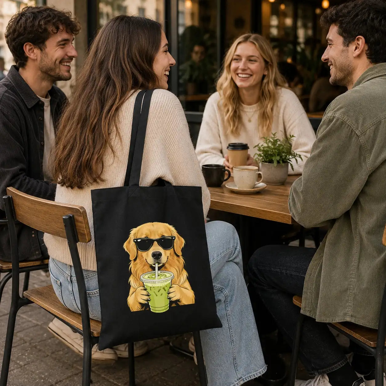 Baumwolltasche - Golden Retriever Sonnenbrille Matcha