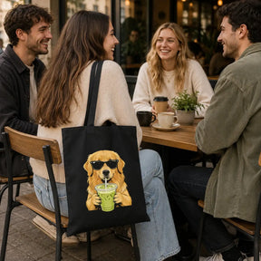 Baumwolltasche - Hund Sonnenbrille Matcha-Getränk