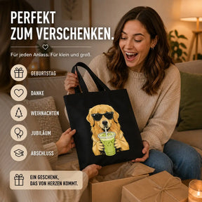 Baumwolltasche - Hund Sonnenbrille Matcha-Getränk
