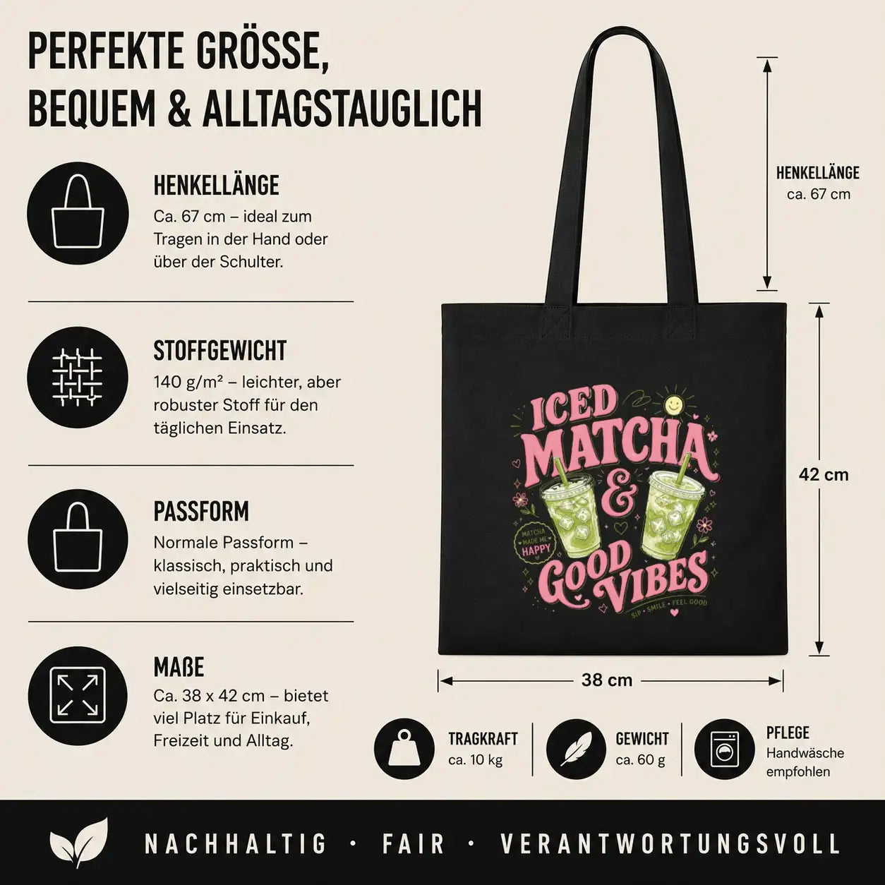 Baumwolltasche - Iced Matcha & Good Vibes