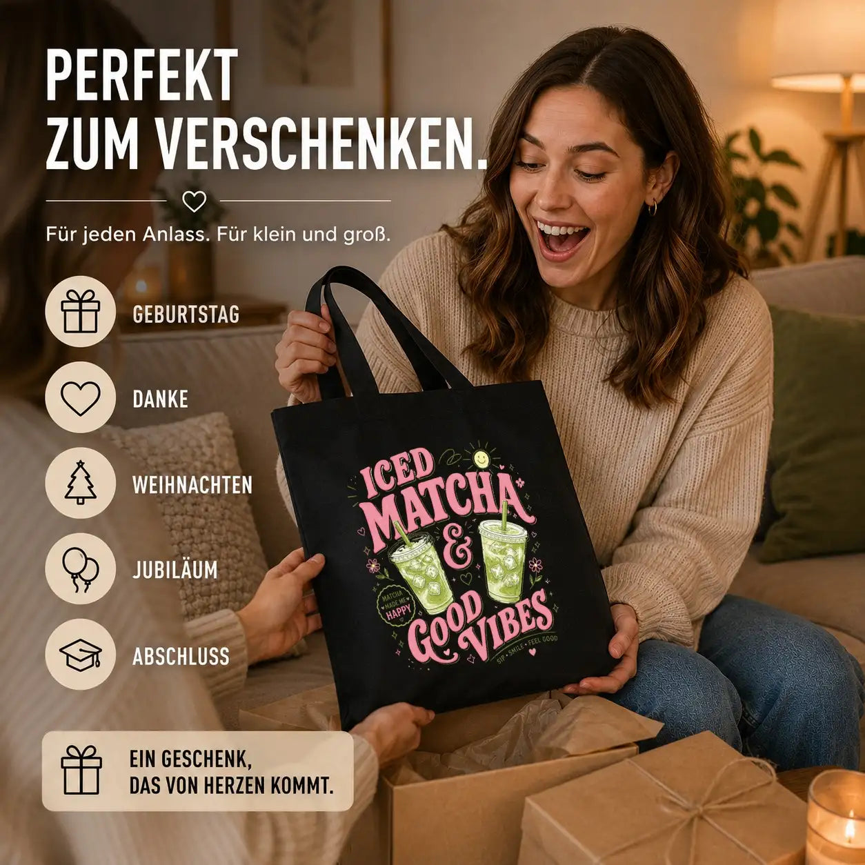 Baumwolltasche - Iced Matcha & Good Vibes